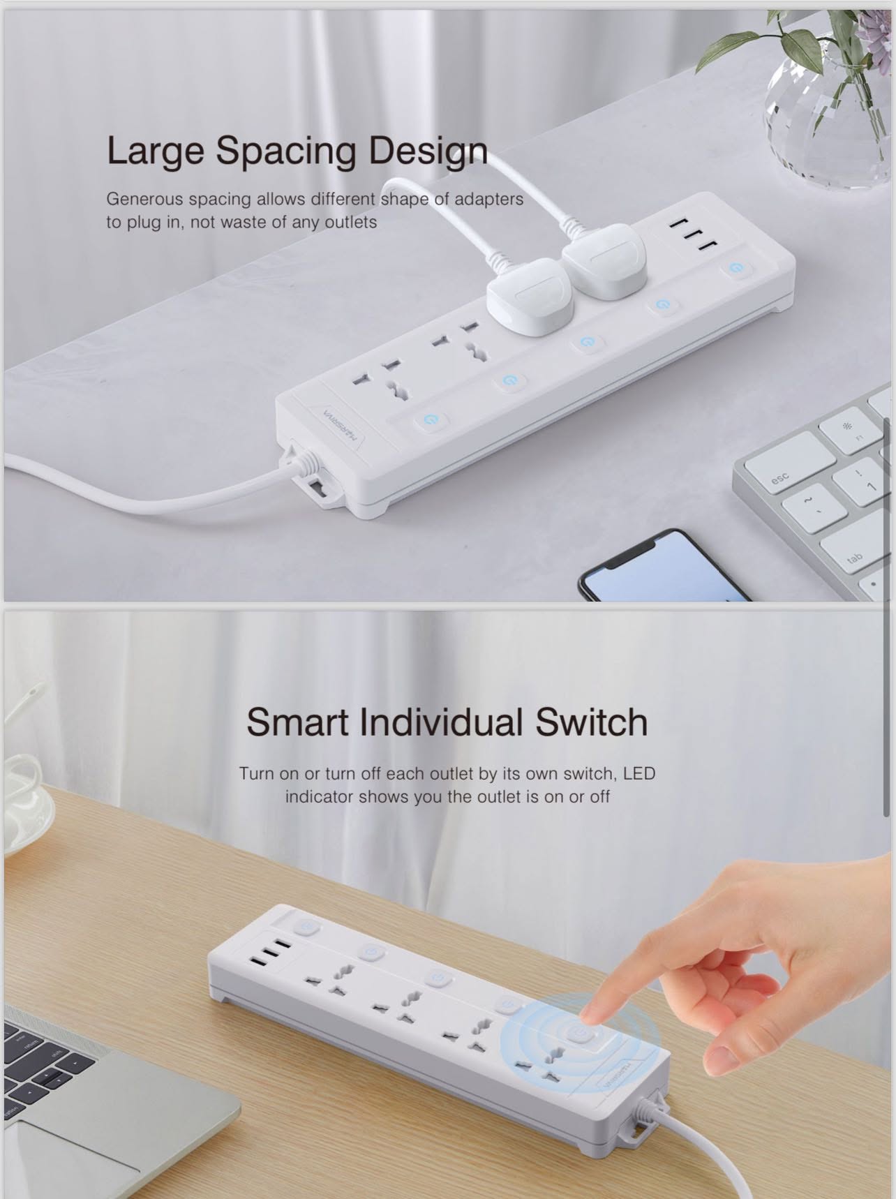 MARSRIVA Power Strip 4xSockets 3 USB 1.6M-Power Cord -LC-PS423  - alternate view