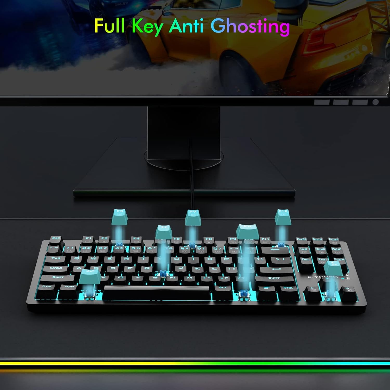 E-YOOSO Mechanical Keyboard ,Mouse,Pad Z-737 Wired Clicky Keyboard and Mouse,RGB Sidelight, 87 Keys Gaming Keyboard-Black Kit