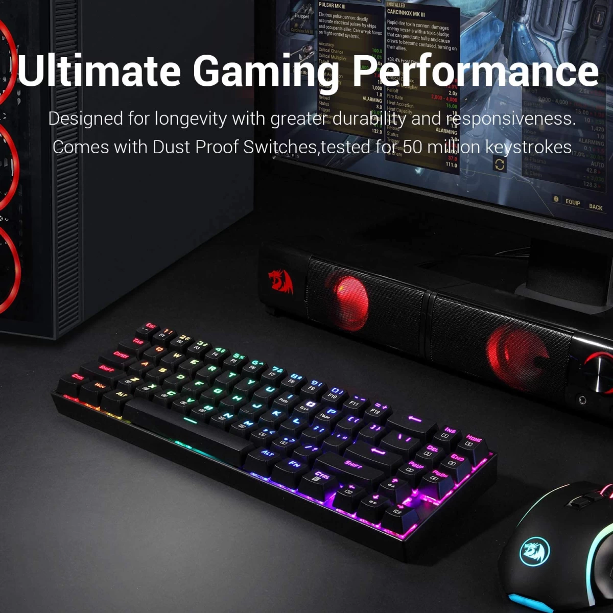 Redragon K599-KRS Wire & Wireless 60% Compact 70 Key Tenkeyless RGB Backlit Computer - Red Switch
