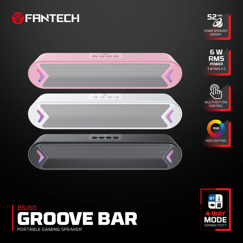 Fantech BS160 Groover Bar Portable Gaming Speaker 4-Way Mode Connectivity BT, TF Card, AUX, or USB flash-White hover