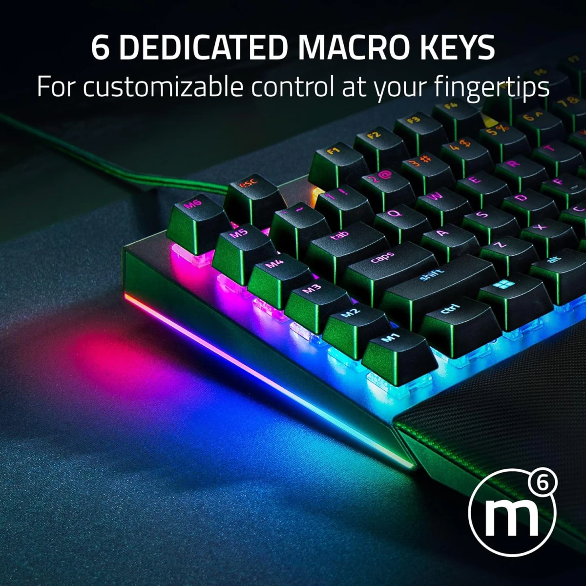 Razer BlackWidow V4 Mechanical 6 Dedicated Macro Keys Magnetic Wrist Rest Doubleshot ABS Keycaps Yellow Switches - Black