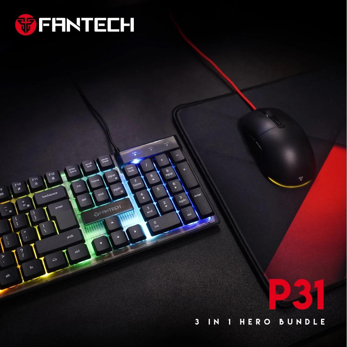 Fantech P31 Hero Bundle Wired Gaming Set (Keyboard + Mouse + Mouse Pad) Combo Kit, RGB Full Size Membrane Keyboard, 3600 DPI RGB Mouse, Large Stitched & Smooth Mouse Pad (350 x 300 x 4mm) - alternate view