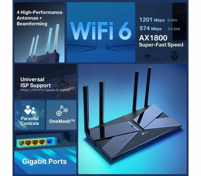TP-Link Archer AX23 AX1800 WiFi 6 Smart WiFi Dual Band Gigabit Wireless Long Range Coverage