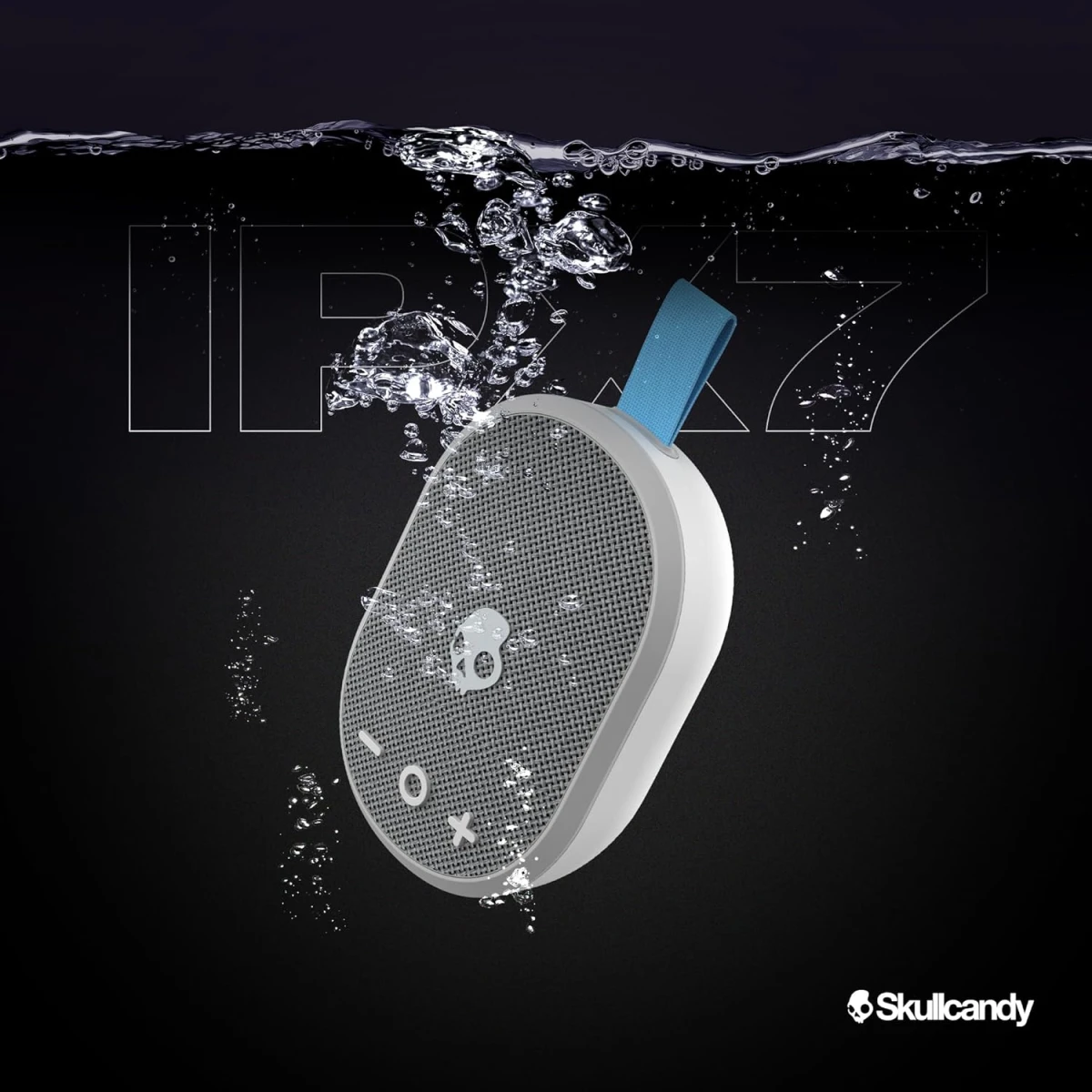 Skullcandy Ounce Wireless Bluetooth Speaker - IPX7 Waterproof Mini Portable Speaker with 16 Hour Battery, Downward Firing Passive Radiator, and Ballistic Nylon Carry Strap - Light Grey