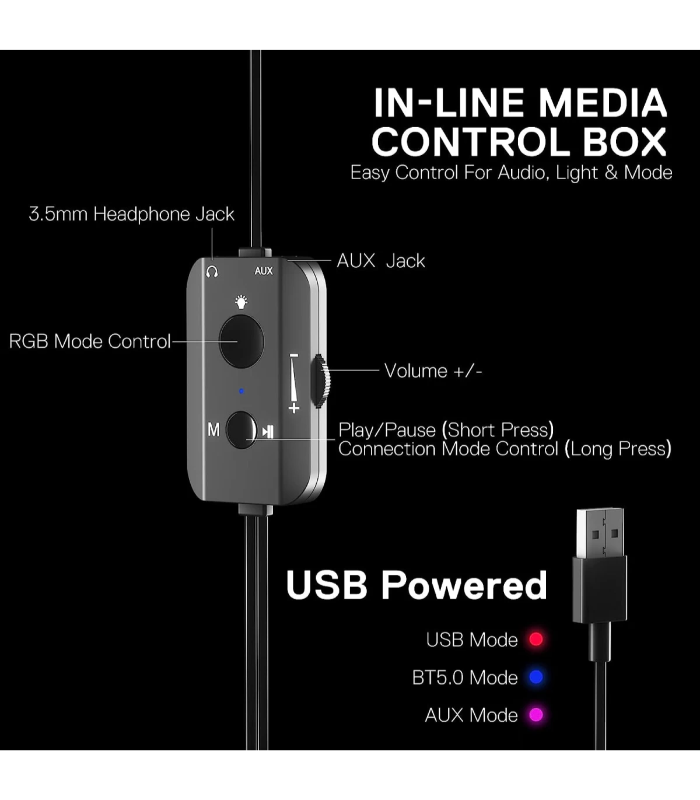 Redragon GS590 Kaidas RGB Desktop Speakers w/BT 5.0/AUX/USB Mode Compact Size Back Ambient RGB Backlight & Control Box USB Powered