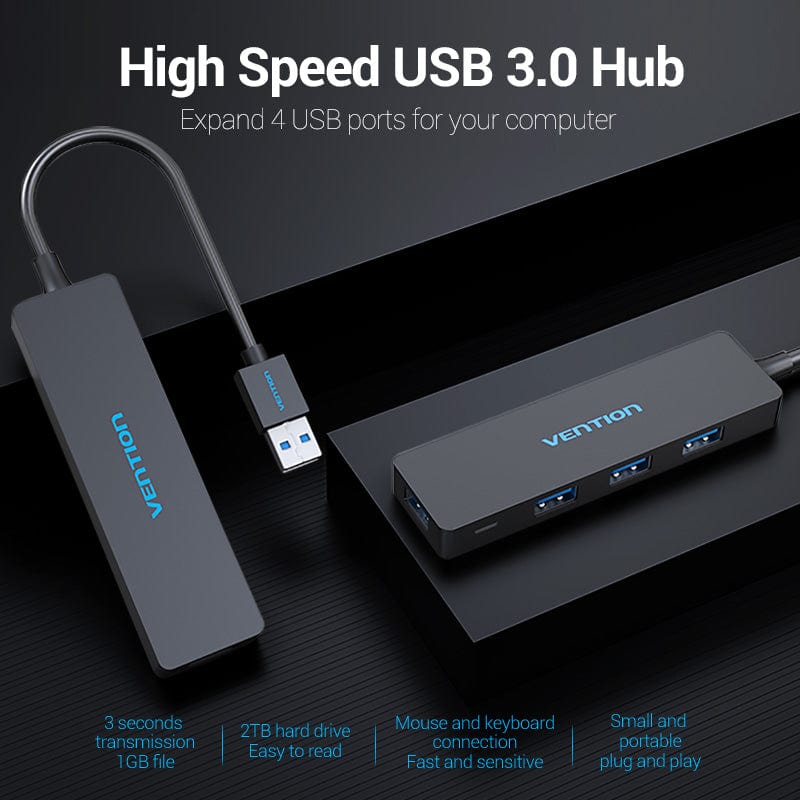 Vention 4 Ports USB3.0 HUB 0.15M Black