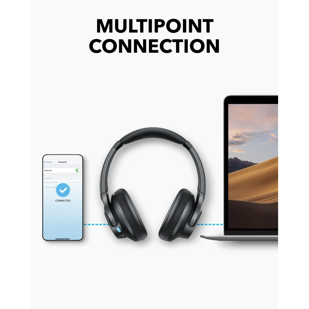Anker Soundcore Q11i Wireless Over-Ear Bluetooth Headphones by Anker, Deep Bass, 60H Playtime, Hi-Res Audio, Detachable Ear Cushions, Multipoint Connection - Black