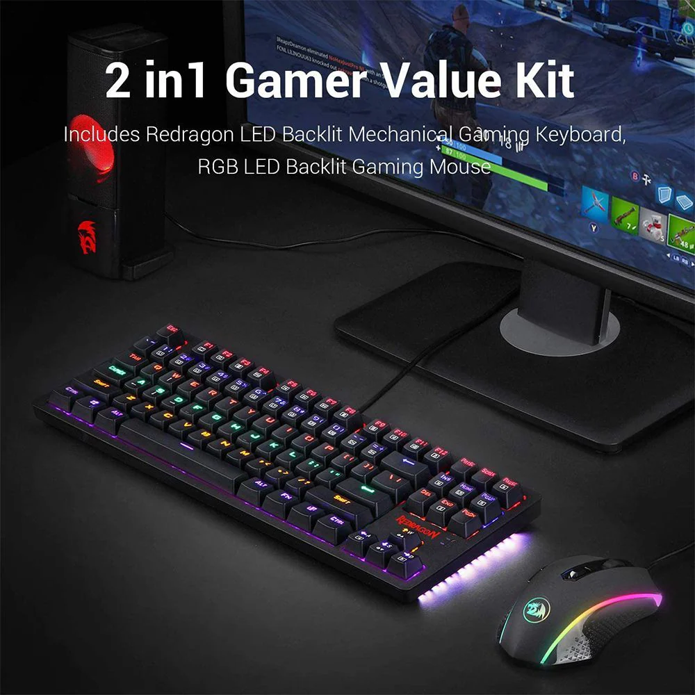 REDRAGON S113 GAMING KEYBOARD MOUSE COMBO WIRED MECHANICAL LED RGB RAINBOW KEYBOARD BACKLIT BROWN SWITCHES