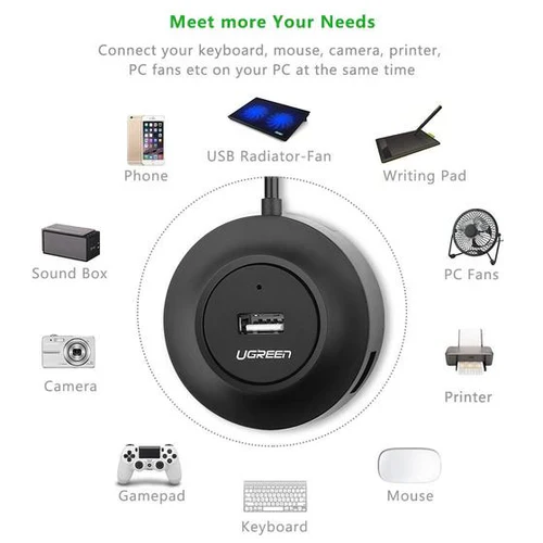Ugreen 20270 USB 2.0 Hub 4 Ports black for Your PC, Cell Phones, eReaders, Tablets (Black)
