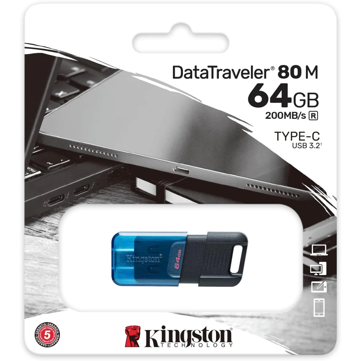 Kingston DataTraveler 80 M 64GB USB-C Flash Drive USB 3.2 Gen 1 Up to 200MB/s