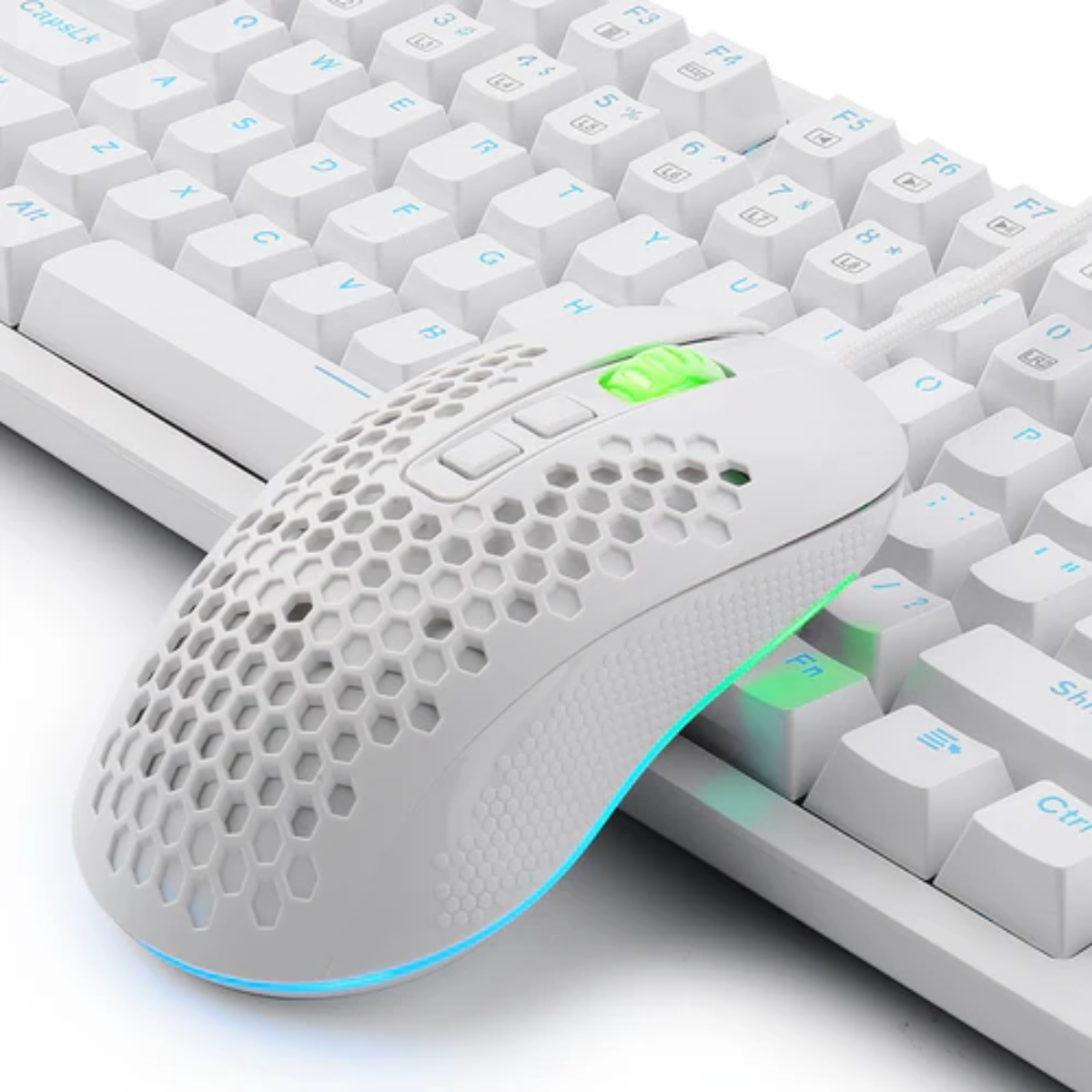 E-YOOSO Mechanical Keyboard ,Mouse,Pad Z-737 Wired Clicky Keyboard and Mouse,RGB Sidelight, 87 Keys Gaming Keyboard-White Kit