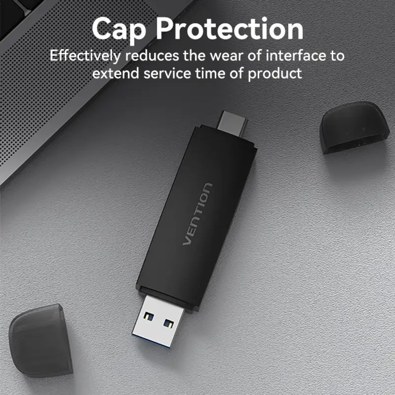 Vention 2-in-1 Type-C and USB 3.0 SD and TF Card Reader 5Gbps 100MB/s for Laptop, TV, Computer Black