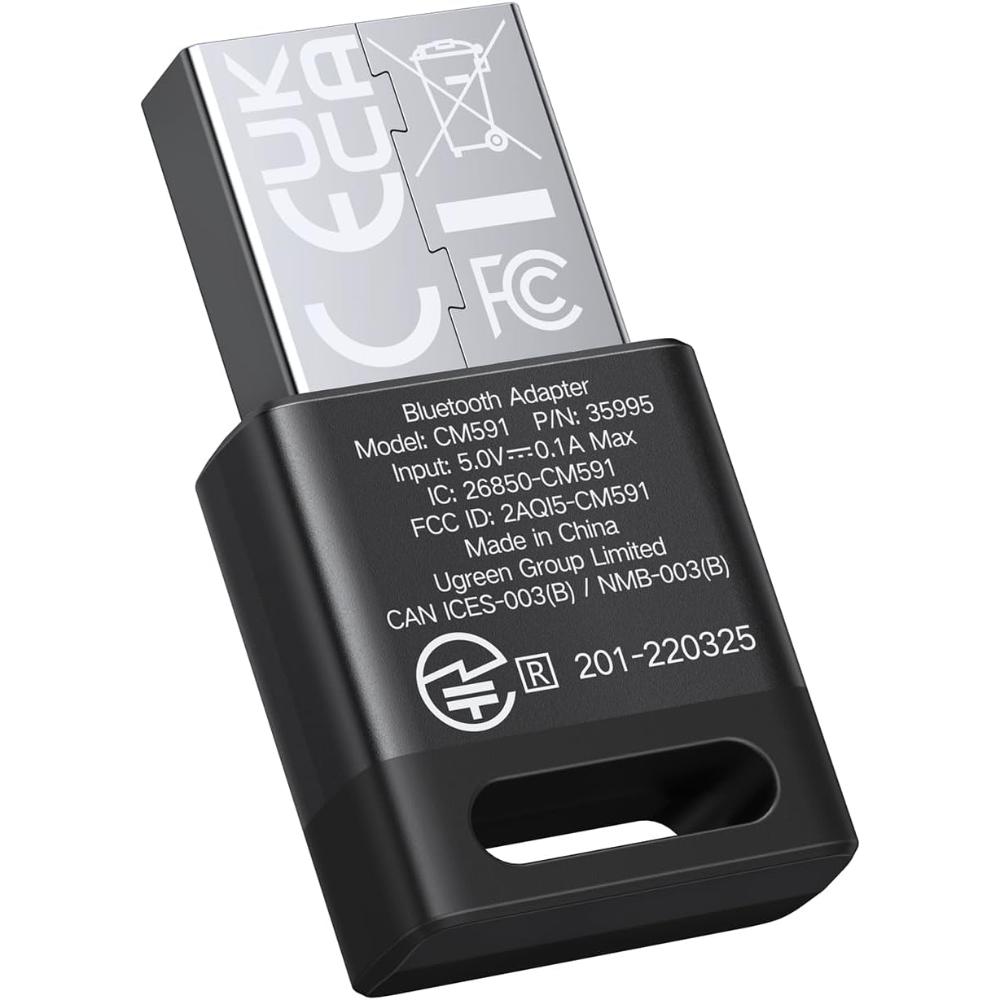 UGREEN USB Bluetooth 5.3 Adapter for PC Bluetooth Dongle Receiver Plug & Play, For Windows 11/10/8.1 Only, Desktop, Laptop, Works with Mice, Keyboards, Headphones, Speakers, Printer hover