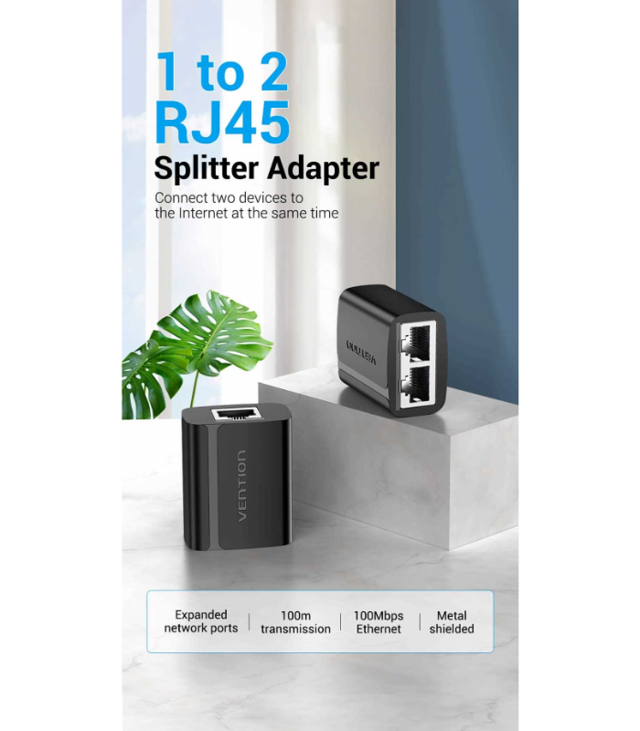 Vention IPTB0 1 Pair 1 to 2 RJ45 Splitter Adapter Extender Network Adapter - Black