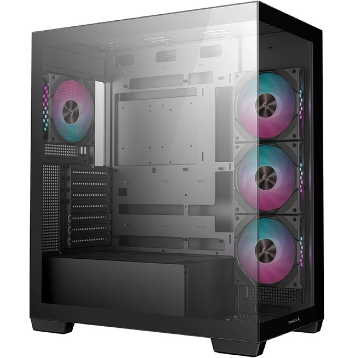DeepCool CG580 4F Panoramic ATX Mid-Tower Case 4x Pre Installed Fans Single Chamber, Support Back Connectors & Up to 2x 360mm Radiators, Front 2x USB3.0 , Black