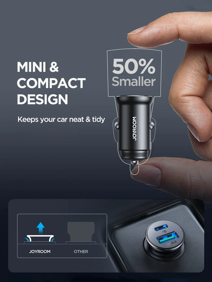 JOYROOM JR-CCN05 30W QC3.0+PD mini Metal Car Charger