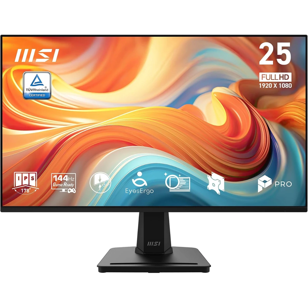 MSI PRO MP251 E14L 25" IPS Full HD Office Monitor, 144Hz, 1ms , Free-Sync, HDR Ready, HDMI, VGA Port,VESA Mountable, Tilt, 4-Side Slim Bezel, Black