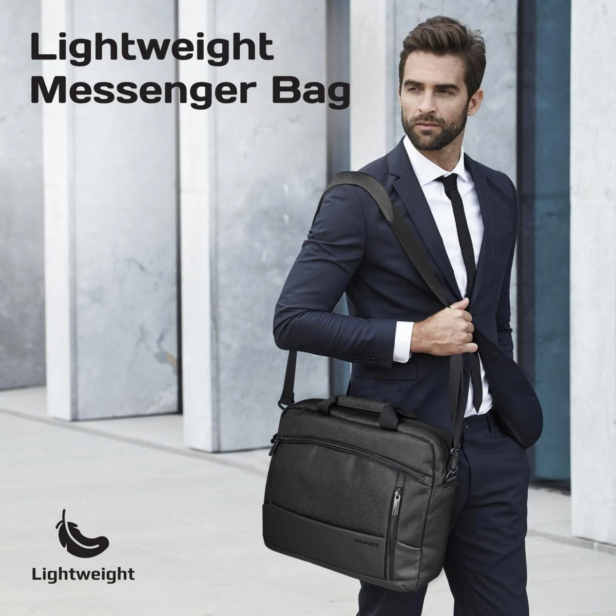 Promate Satchel-MB 15.6" Ergonomic Lightweight Messenger Bag w/ Large Compartments Front Pocket Secure Zippers & Water-Resistance
