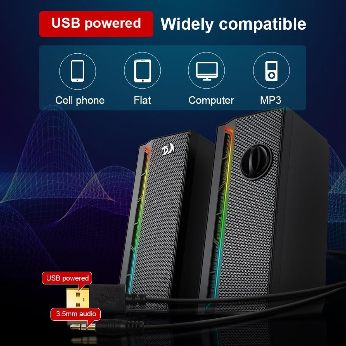 Redragon GS580 Calliope RGB Desktop PC Speakers,2.0 Channel Enhanced Sound and Volume Control with 3.5mm Cable-Black