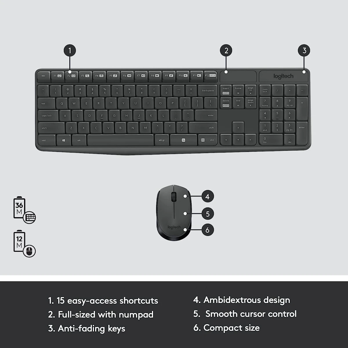 Logitech MK235 Wireless Keyboard & Mouse Combo for Windows Long Battery Life Arabic / English Layout - Black