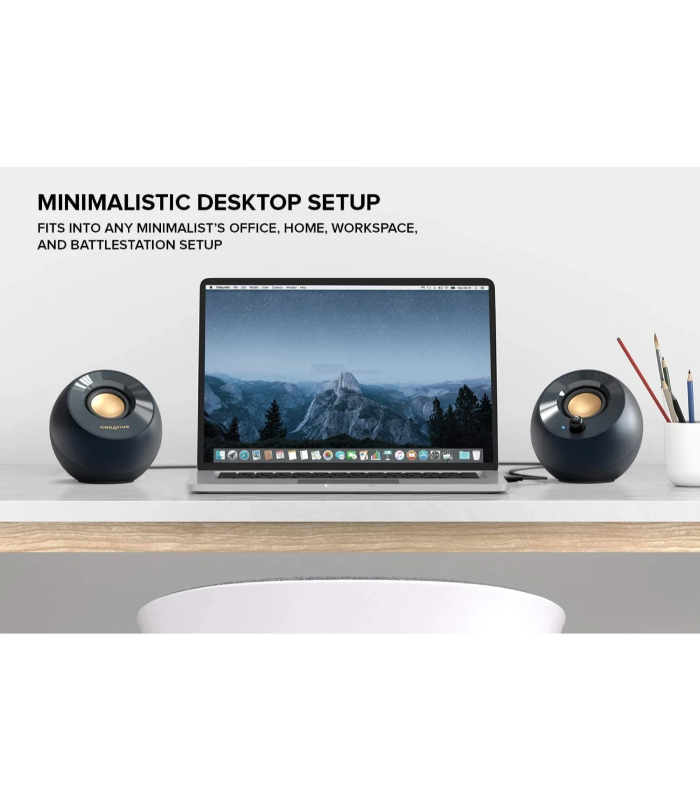 Creative Pebble V2 Minimalistic 2.0 USB-C Powered 3.5 mm AUX-in Up to 8W RMS Type-A Adapter Included & Extended Cable - Black
