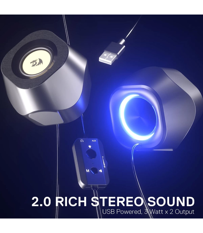Redragon GS590 Kaidas RGB Desktop Speakers w/BT 5.0/AUX/USB Mode Compact Size Back Ambient RGB Backlight & Control Box USB Powered
