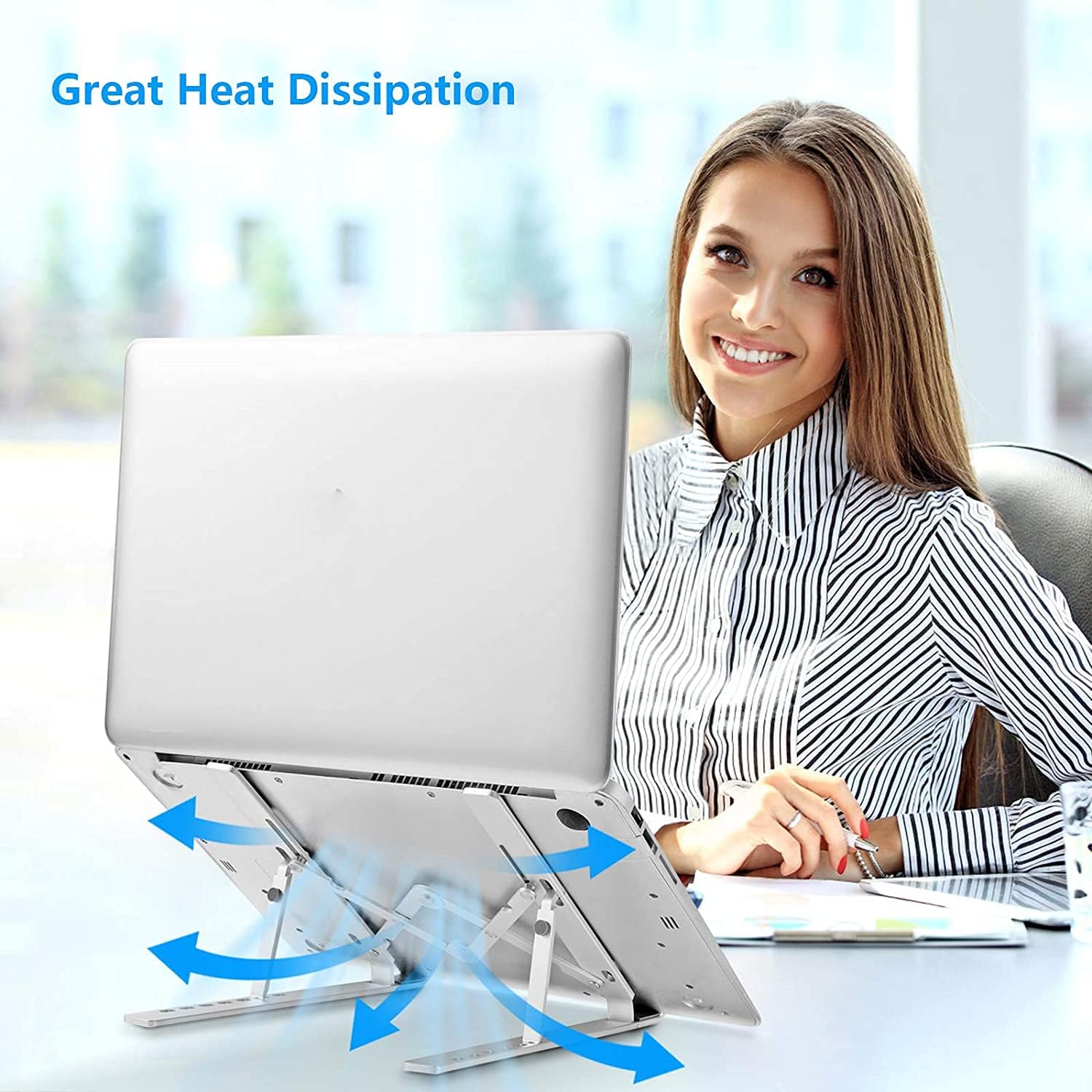 Adjustable Aluminum Laptop Stand for MacBook Air Pro, HP, Dell 10-15.6” Laptops - Foldable Portable Notebook Holder with Ergonomic Design-Black