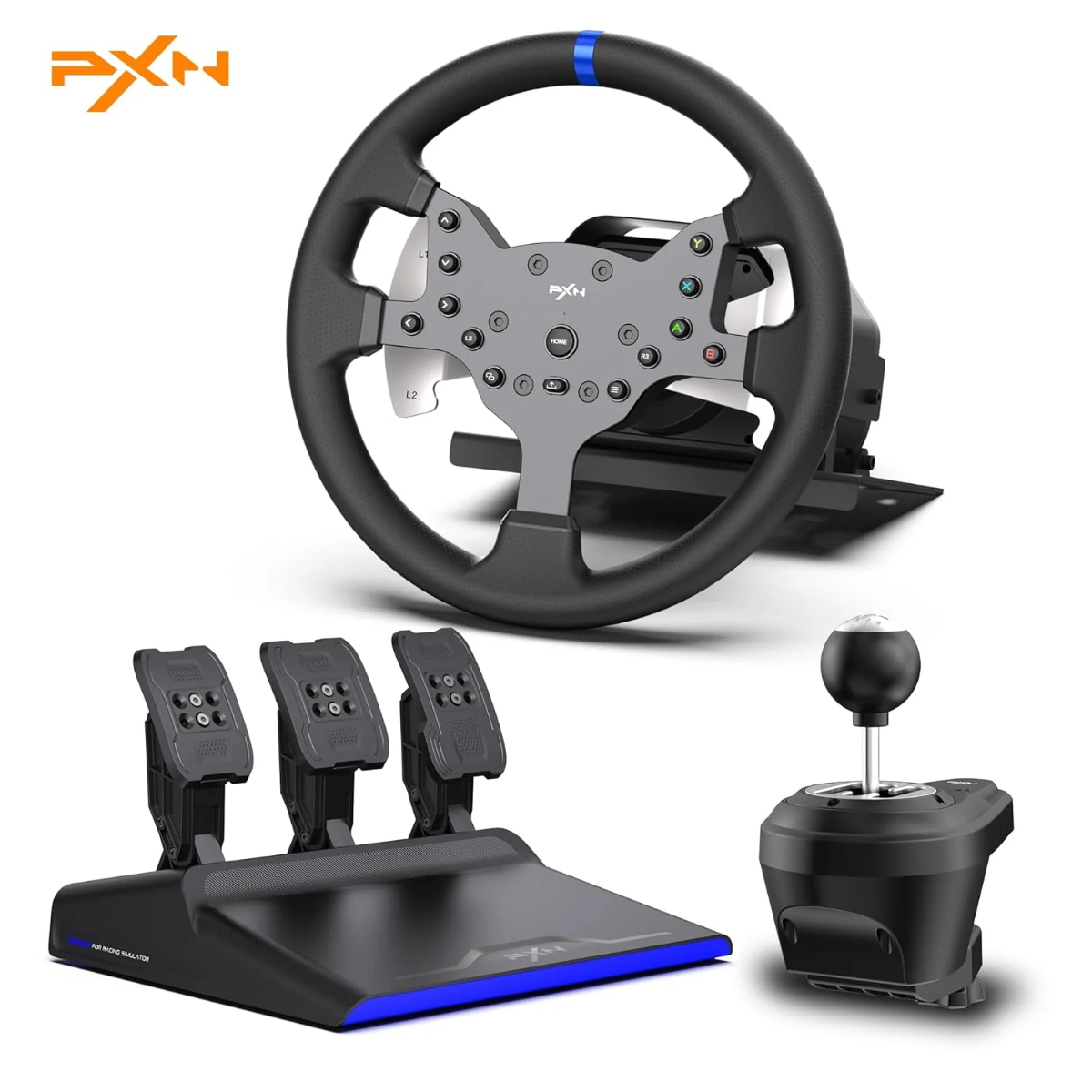 PXN V99 Gaming Racing Wheel, Driving Force Feedback Steering Wheel with Pedals and Shifter-Tools APP - Racing Wheel for PC, Xbox Series X|S, X and PS4