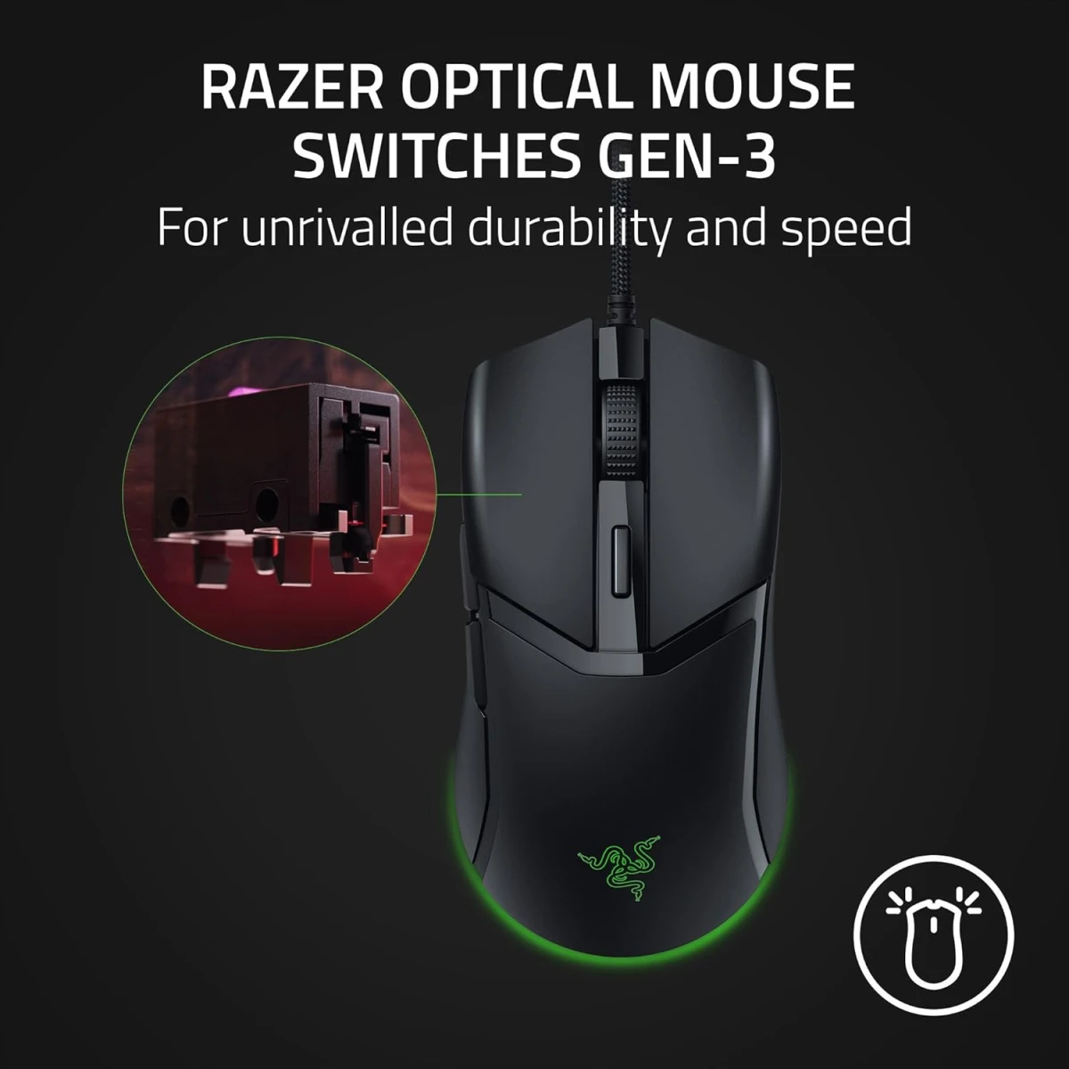 Razer Cobra Wired 58g Lightweight Gen-3 Optical SwitchesChroma RGB Lighting with Underglow Precise 8500 DPI Speedflex Cable - Black