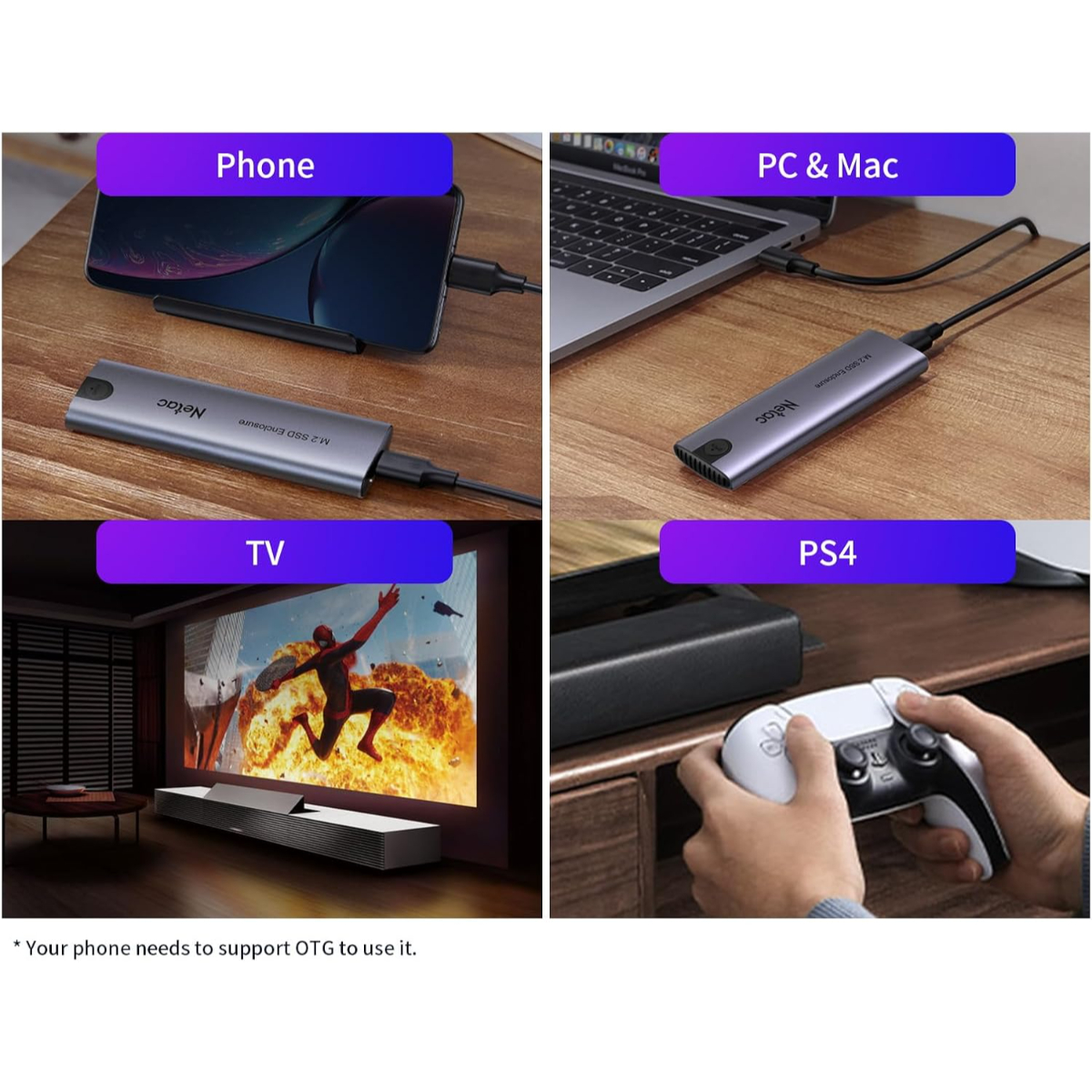 Netac NVMe SSD Enclosure Aluminum External SSD Enclosure2 Cables USB 3.1 Gen2 (10Gbps)