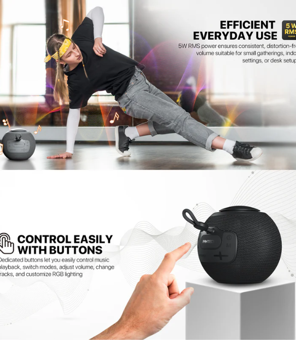 FANTECH BS161 Portable BT Wireless Speaker TWS 4-Way Connectivity TF Card Party Use Hands-Free Call RGB Mini Deep Bass Speakers