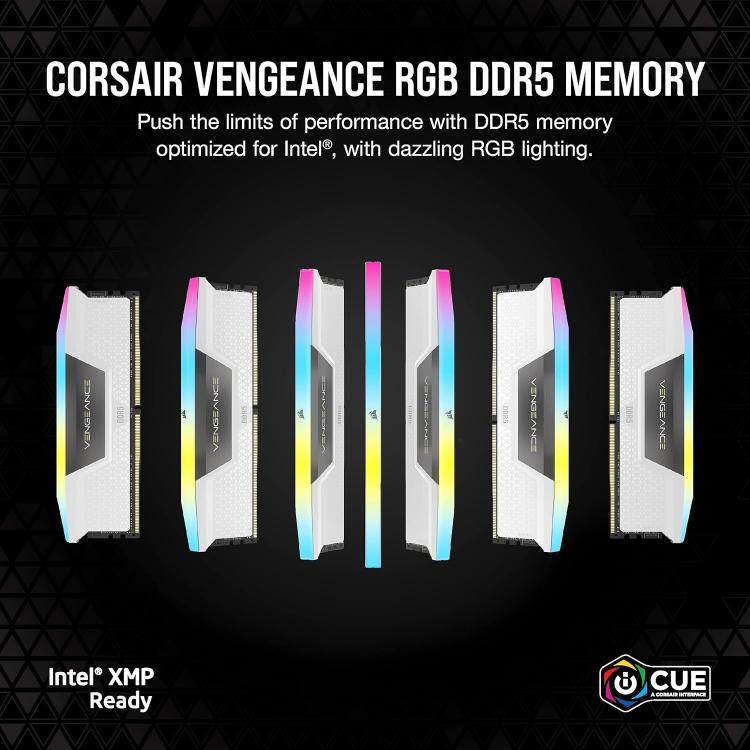 CORSAIR VENGEANCE RGB DDR5 RAM 32GB (2x16GB) 6000MHz CL36-44-44-96 1.35V Intel XMP 3.0 Desktop Computer Memory - White