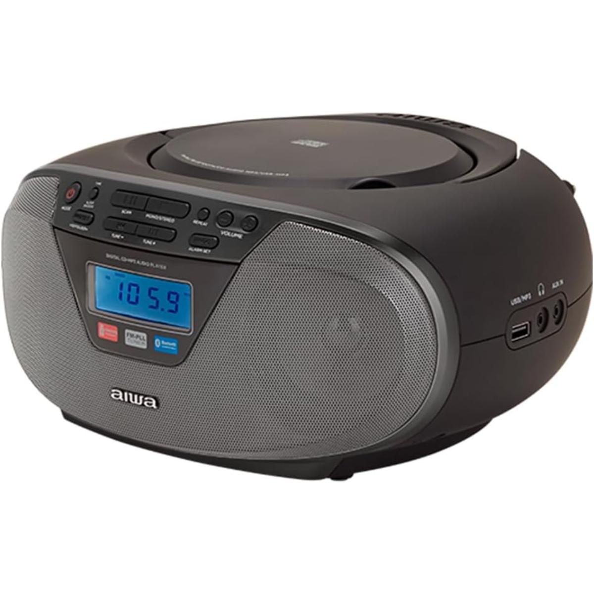 Aiwa BBTU-400BK Portable CD Radio with Bluetooth and USB, Color Display, RDS, FM PLL, Alarm Function, Colour Black