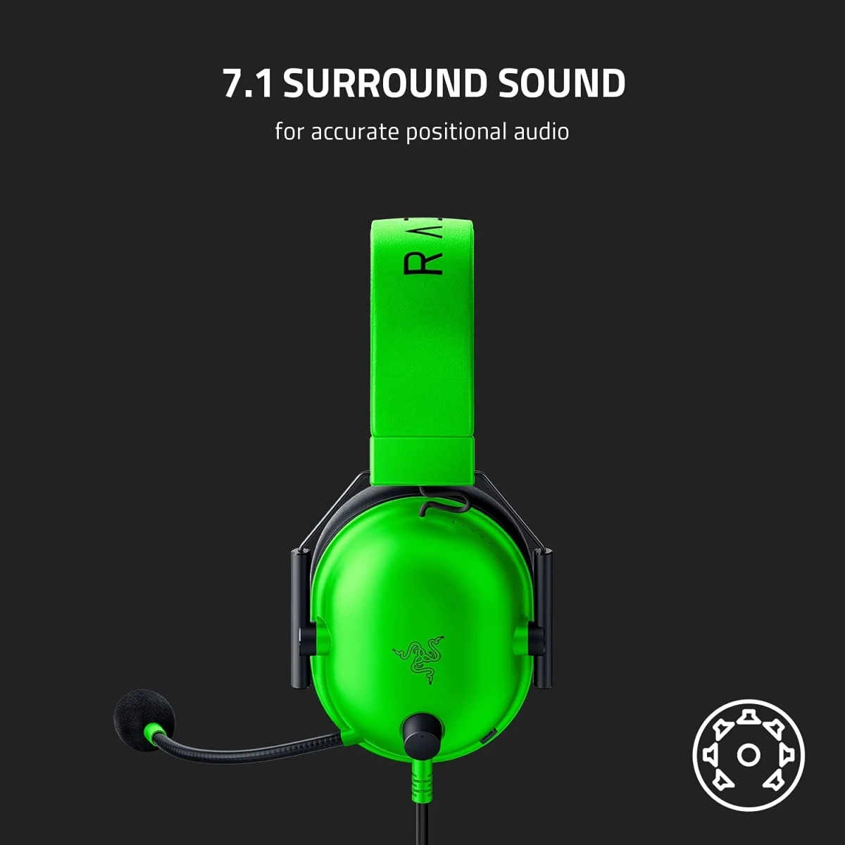 Razer Blackshark V2 X Gaming 7.1 Surround Sound 50Mm Drivers Memory Foam Ear Cushions Wired On Ear Headphones with Mic - Green