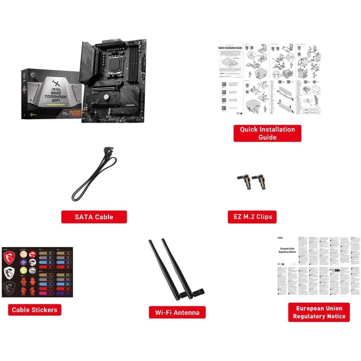 MSI MAG B650 Tomahawk WiFi Gaming Motherboard (AMD Ryzen 9000/8000/7000 Series Processors, AM5, DDR5, PCIe 4.0, M.2, SATA 6Gb/s, USB 3.2 Gen 2, HDMI/DP, Wi-Fi 6E, Bluetooth 5.3, 2.5Gbps LAN, ATX)
