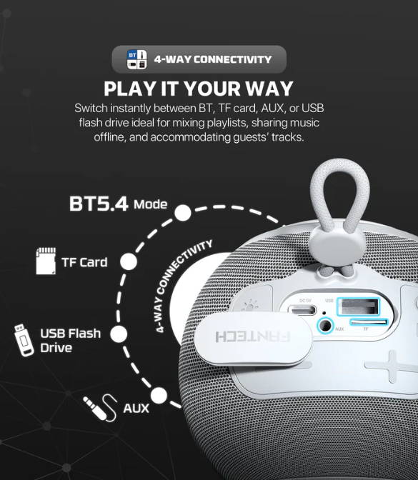 FANTECH BS161 Portable BT Wireless Speaker TWS 4-Way Connectivity TF Card Party Use Hands-Free Call RGB Mini Deep Bass Speakers