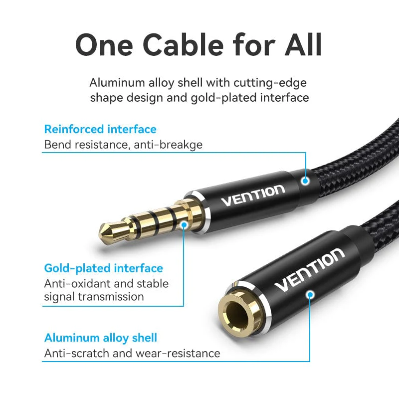 Vention TRRS 3.5mm Male to 3.5mm Female Audio Extension Cable 5M