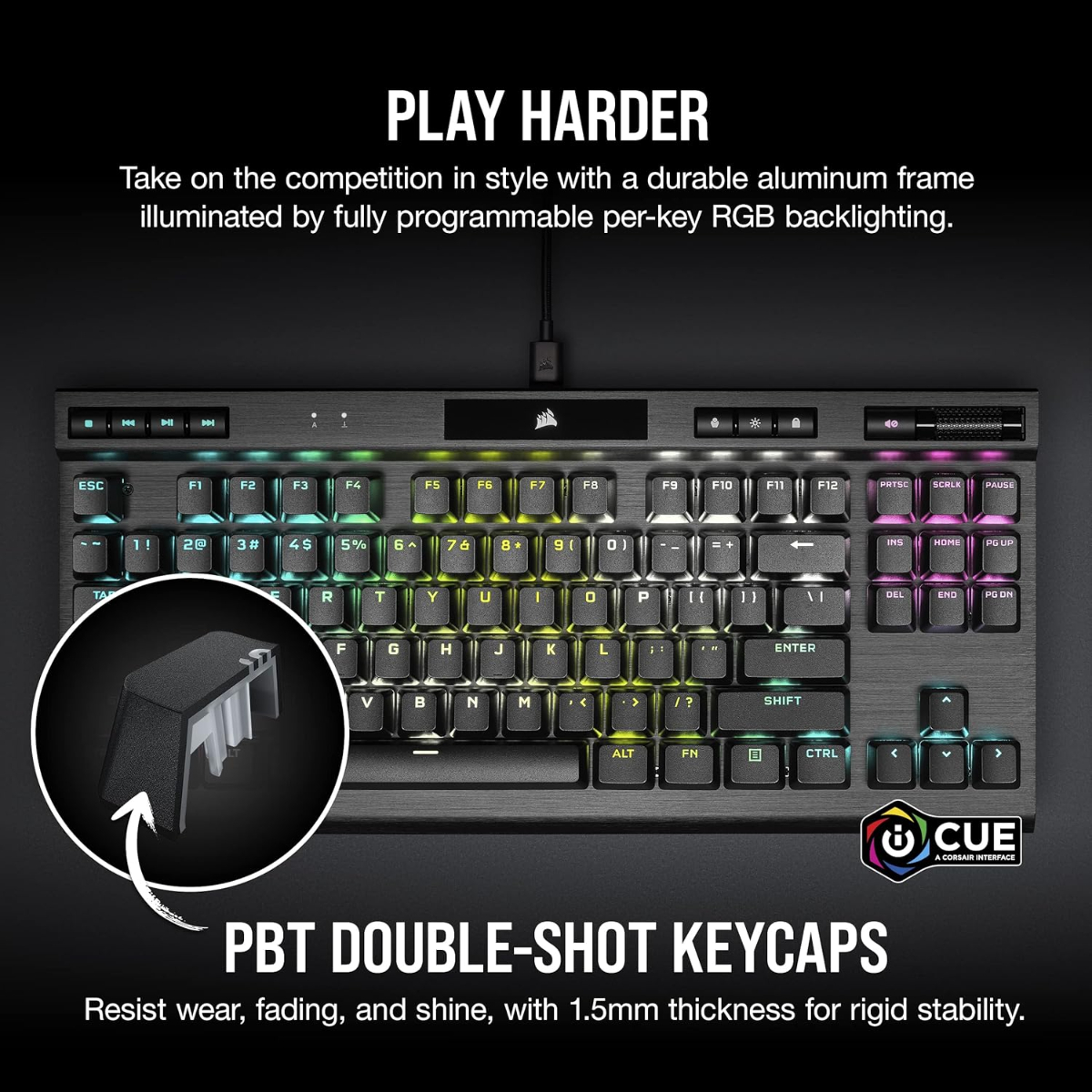CORSAIR K70 RGB TKL – Champion Series Tenkeyless Optical-Mechanical Gaming Keyboard - OPX RGB Optical- Mechanical Keyswitches,LINEAR & HYPER-FAST Black