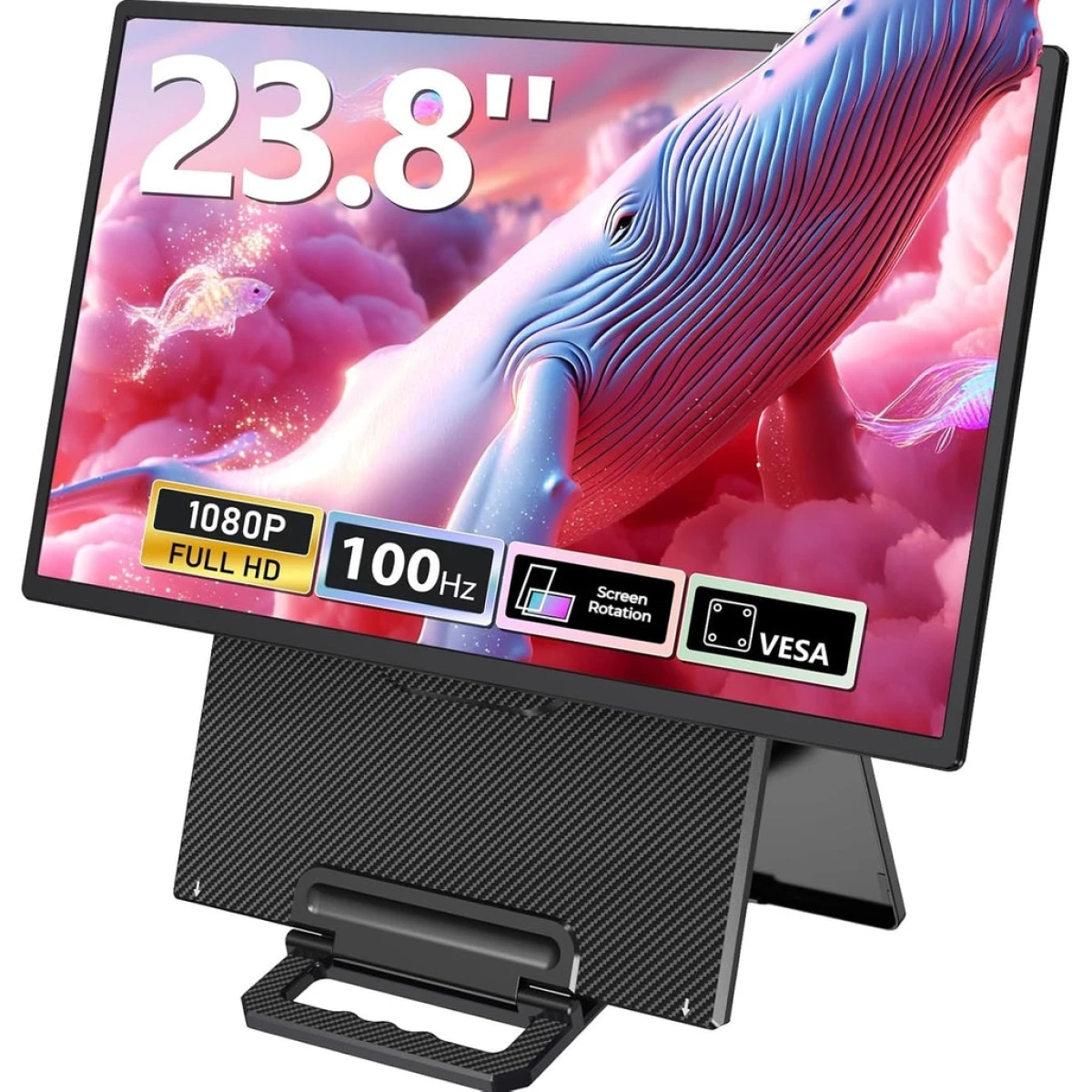 V2COM D1 24” IPS Full HD Portable 100Hz Lightweight & Portable Low Power 20W Adjustable Stand USB C & Mini HDMI Support for MAC, Windows, Android, Linux, Chrome w/ Speakers