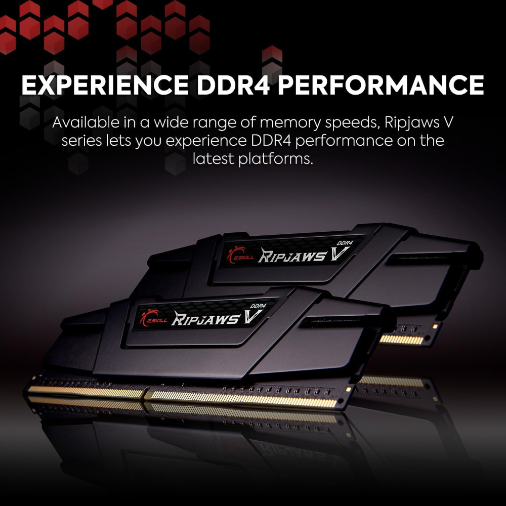 G.SKILL RipjawsV Series DDR4 RAM (XMP) 16GB (2x8GB) Up to 4000MT/s CL18 1.35V Intel AMD Desktop Computer Memory U-DIMM - Black - alternate view