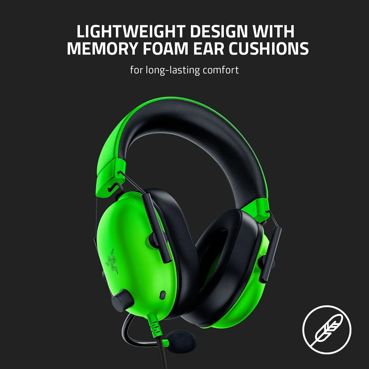 Razer Blackshark V2 X Gaming 7.1 Surround Sound 50Mm Drivers Memory Foam Ear Cushions Wired On Ear Headphones with Mic - Green