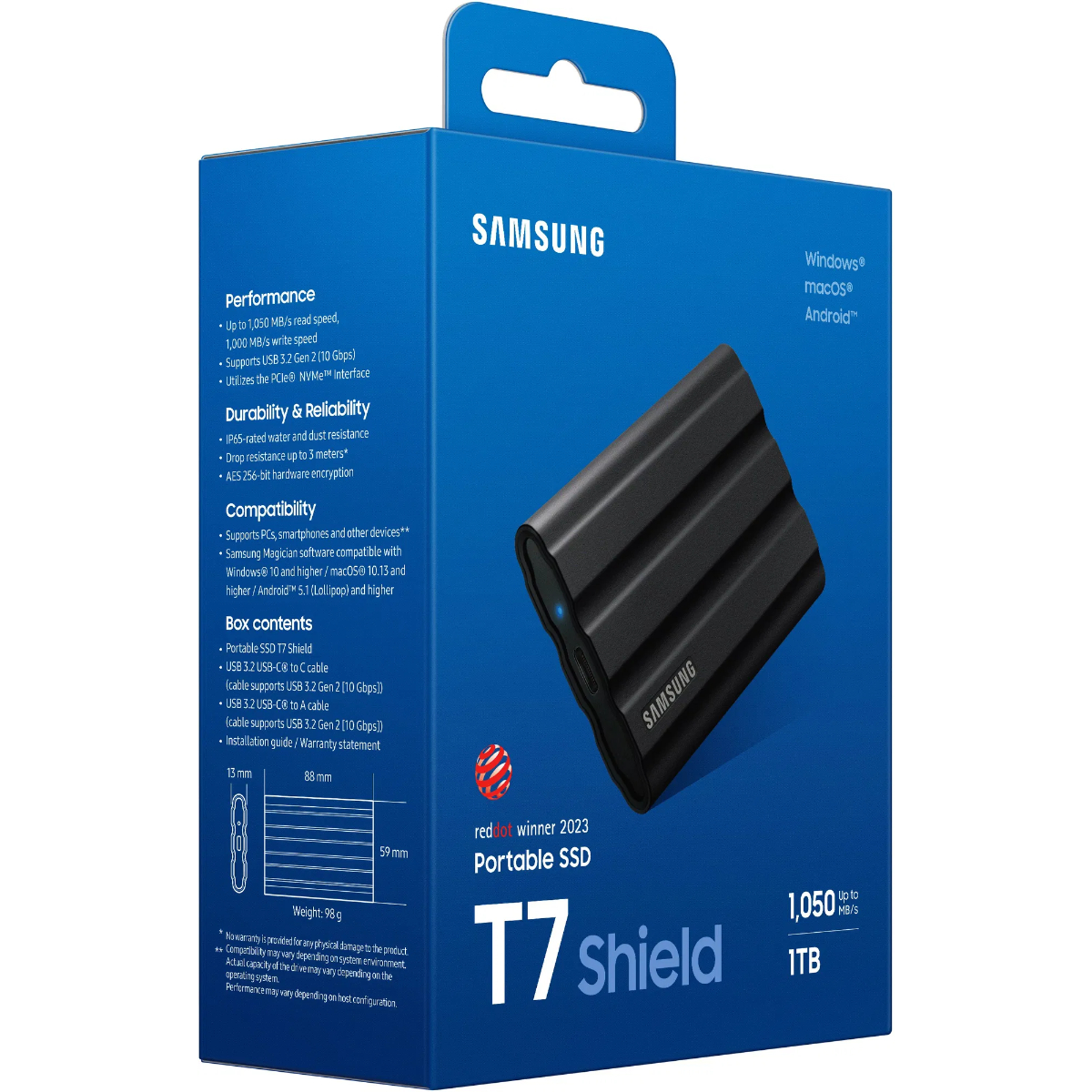 SAMSUNG T7 Shield Portable SSD USB 3.2 1TB IP65 Rating For water & Dust Resistance For PC / Mac / Android / Gaming Consoles