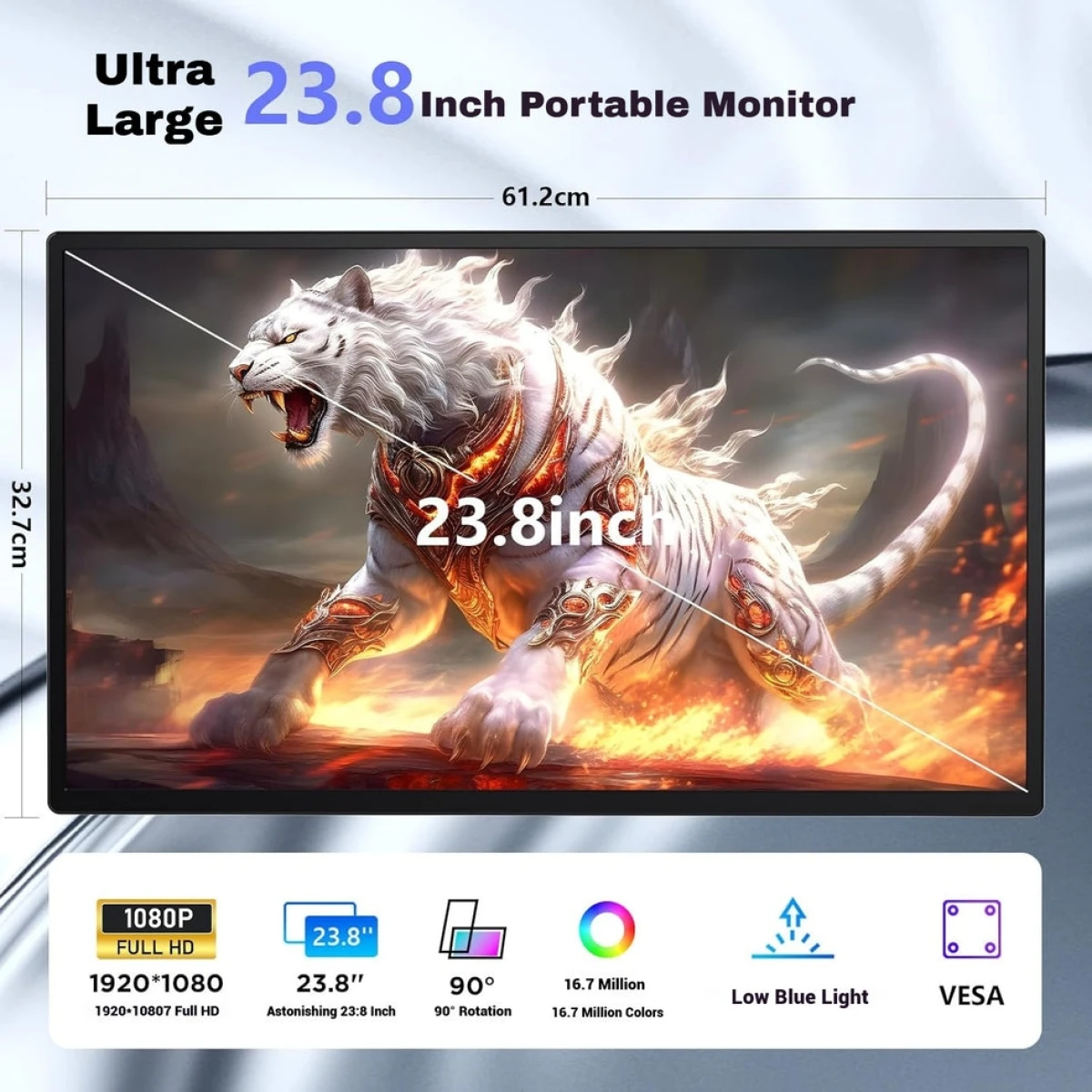 V2COM D1 24” IPS Full HD Portable 100Hz Lightweight & Portable Low Power 20W Adjustable Stand USB C & Mini HDMI Support for MAC, Windows, Android, Linux, Chrome w/ Speakers
