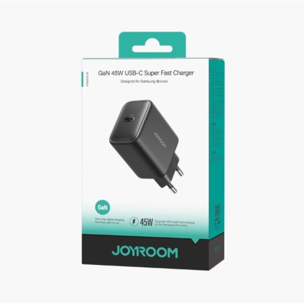 JOYROOM JR-TCG13 45W GaN USB-C / Type-C Port Super Fast Charger, Plug:EU Plug - Black / 18 Months Warranty