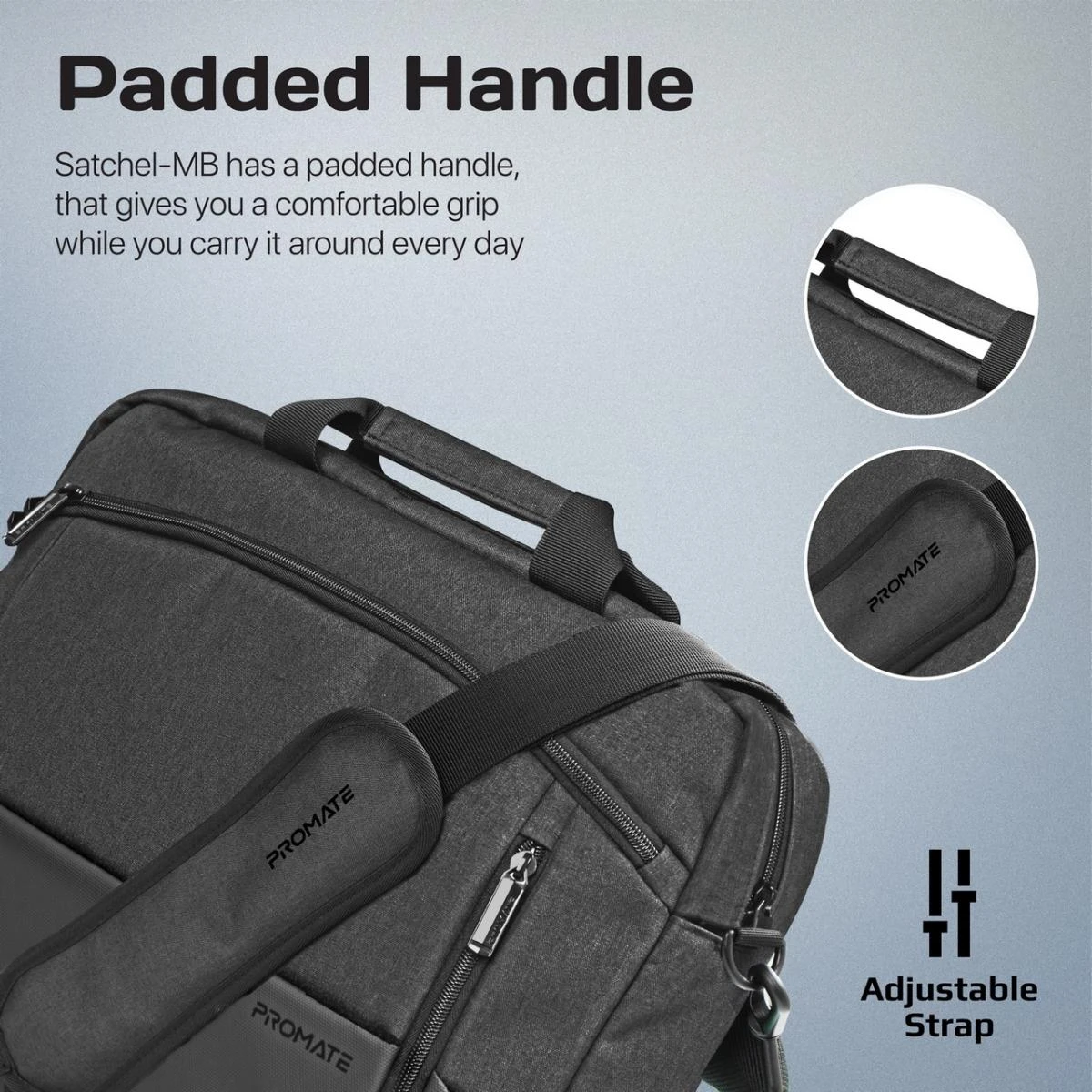 Promate Satchel-MB 15.6" Ergonomic Lightweight Messenger Bag w/ Large Compartments Front Pocket Secure Zippers & Water-Resistance