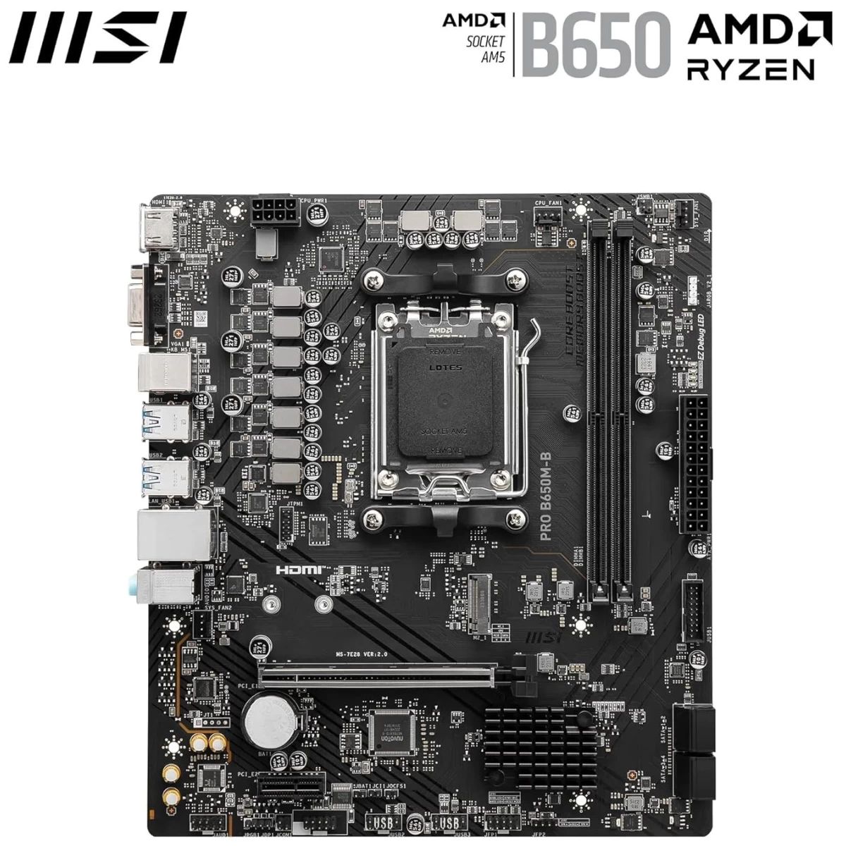 MSI PRO B650M-B AMD AM5 B650 DDR5 Micro-ATX Supports AMD Ryzen 7000 Series Processors PCIe 4.0 x16 1x M.2 Gen4 2.5G LAN