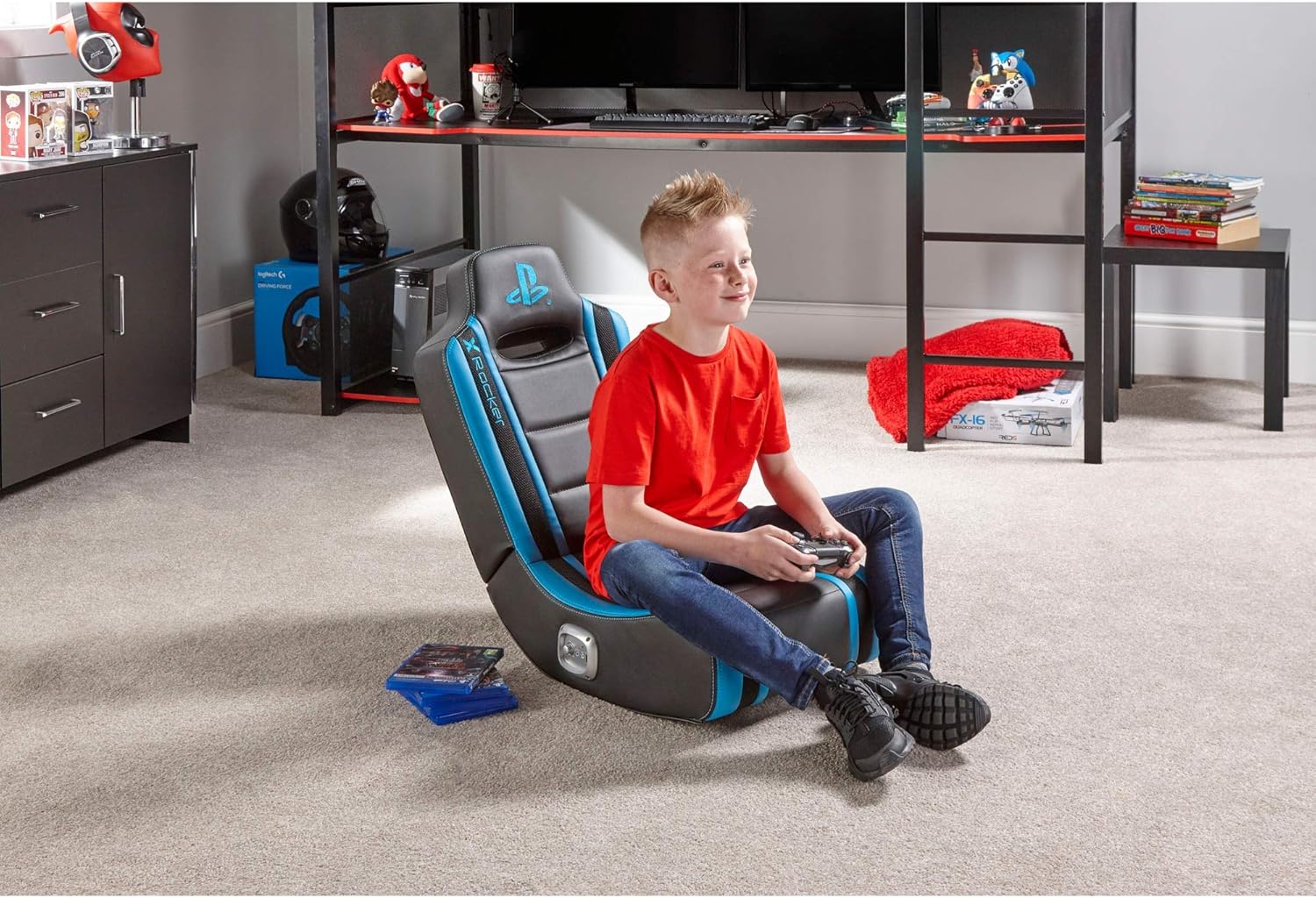 X Rocker Playstation Geist 2.0 Floor Rocker Gaming Chair with 2.0 Sound System for Children and Teenagers