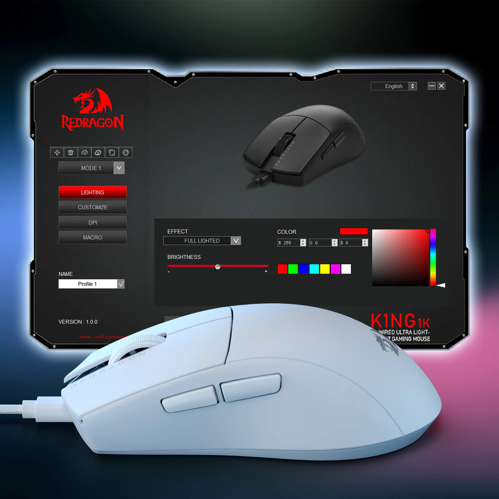 Redragon M724 Wired Gaming Mouse, 42G Ultra-Light 12,400 Max DPI Optical Gaming Mouse with 5 Programmable Buttons, Ergonomic Natural Grip Build, Software Supports DIY Keybinds & DPI, Black