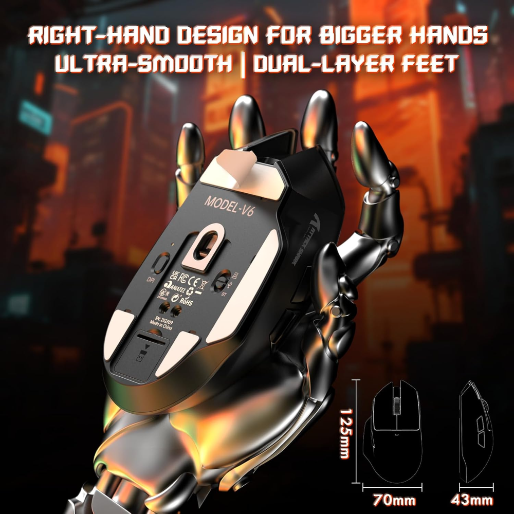 ATTACK SHARK V6 65g Superlight Wireless Gaming Mouse with RGB Magnetic Charging Dock,BT/2.4GHz Wireless/Wired Mouse 1K Polling,PixArt PAW3311 Sensor,25000DPI,Office Gamer Mice Black - alternate view