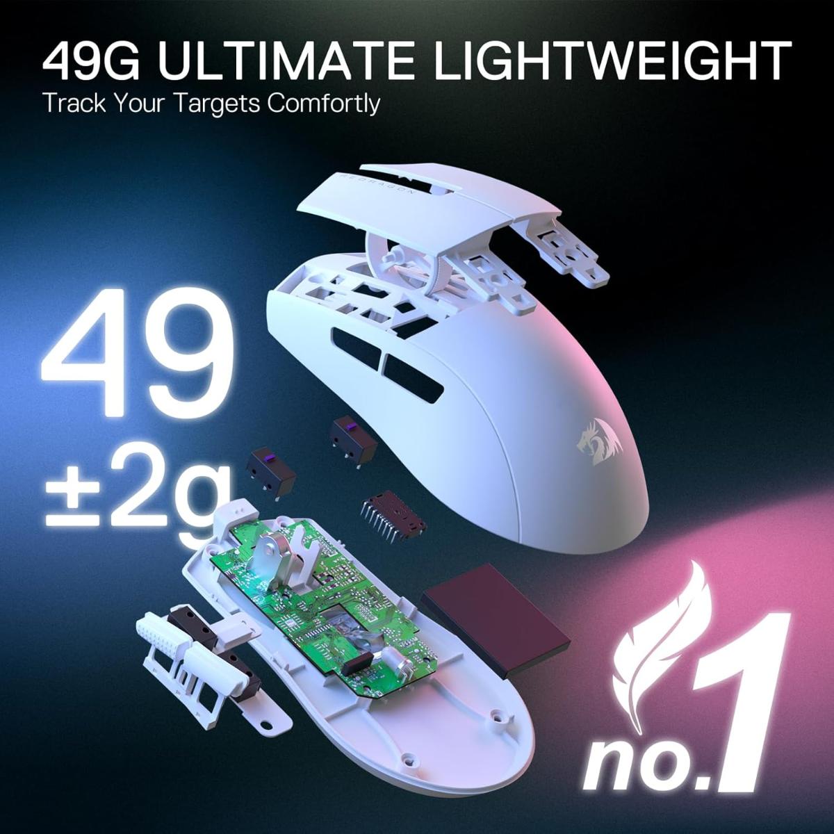 Redragon M916 PRO 3-Mode Wireless Gaming Mouse, Hype-Speed 4K Polling Rate, 49G Ultra-Light 26K DPI Mouse w/Ergonomic Natural Grip Build, Redefinable Macro Buttons, Software Supported